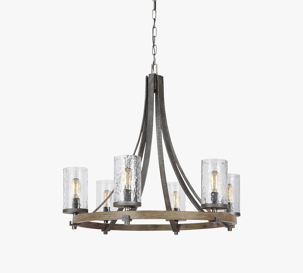 Angelo 6-Light Distressed Oak & Slate Grey Metal Chandelier with Clear Glass Shades