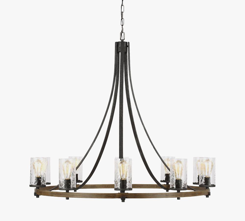 Distressed Weathered Oak & Slate Grey 10-Light Crystal Chandelier