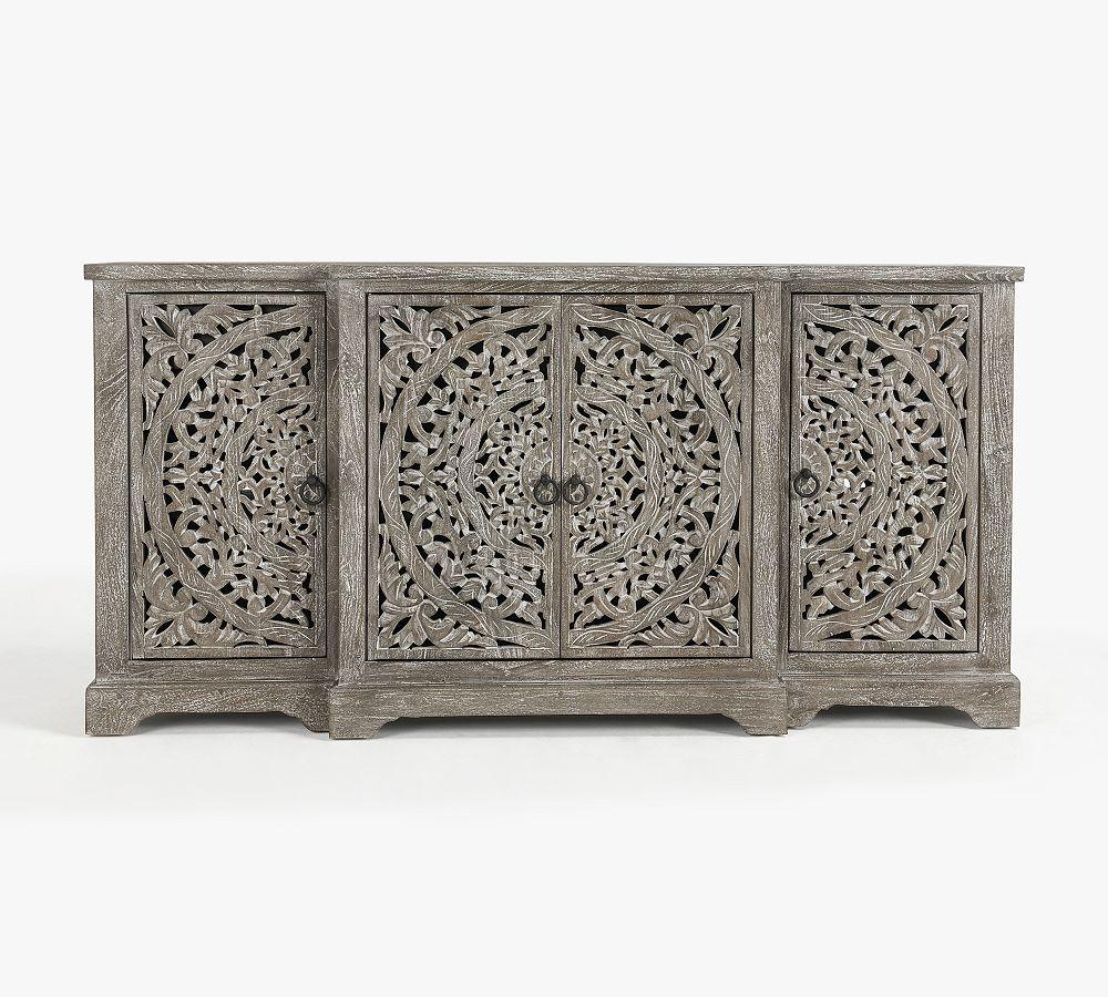 Harmony Grand Gray Mango Wood 72'' Floral Carved Sideboard