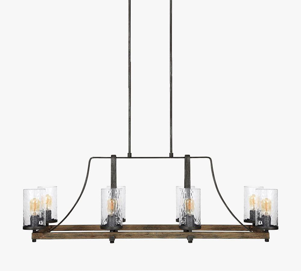 Rustic 8-Light Linear Chandelier in Distressed Weathered Oak and Slate Grey Metal