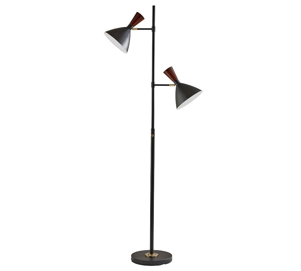 Mid-Century Modern Black and Walnut Adjustable Floor Lamp