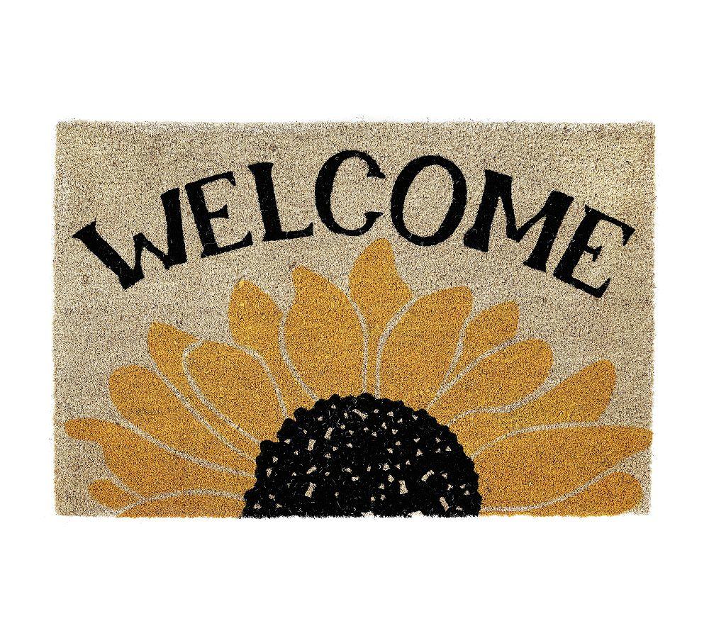 Contemporary Sunflower 36"x24" Black and Gold Coir Outdoor Doormat