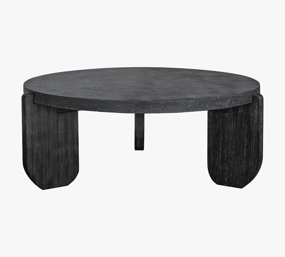 Acacia Dark Wood Round Coffee Table with Tapered Legs