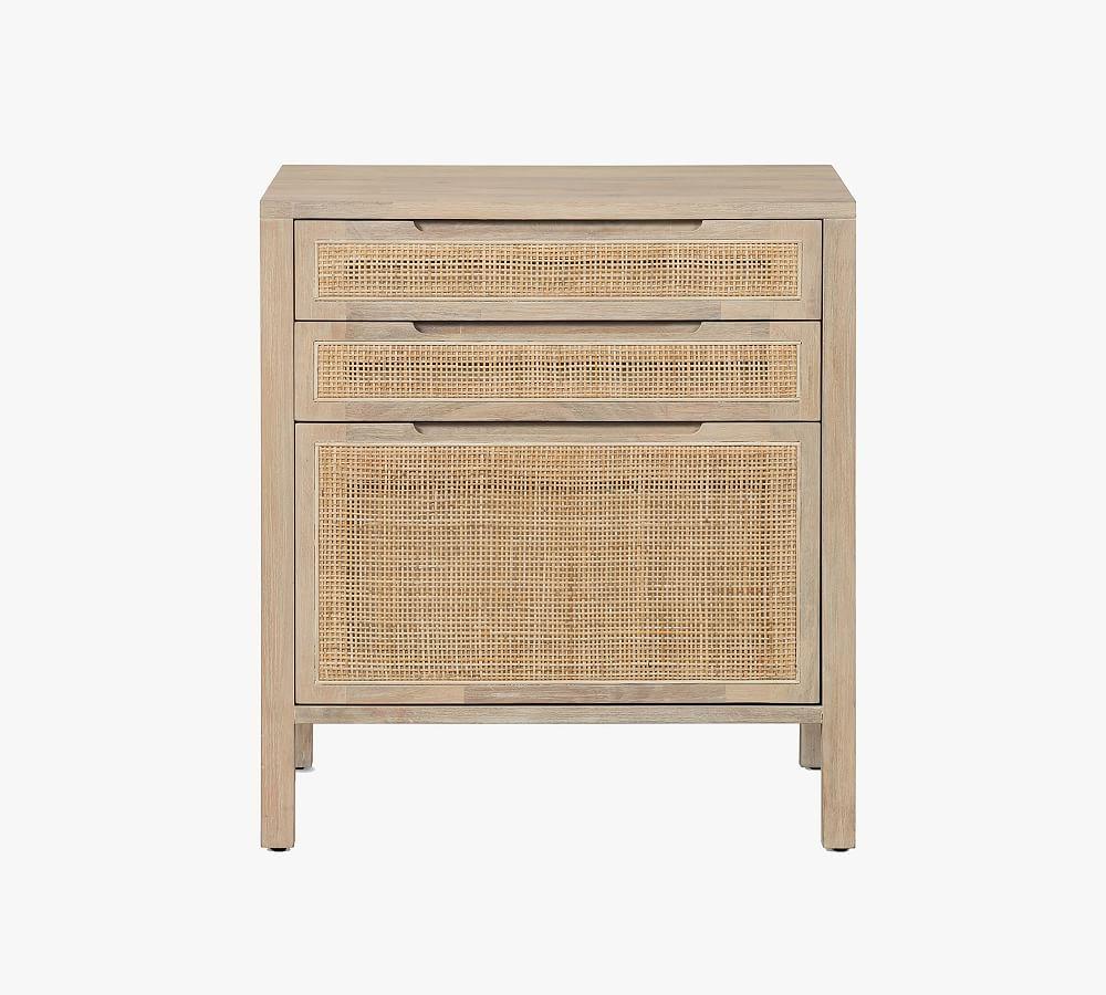 Contemporary Brown Mango Wood and Cane 3-Drawer Legal File Cabinet