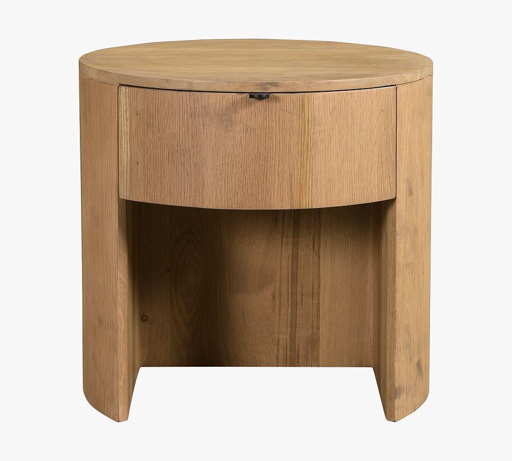 Scandinavian Solid Oak 1-Drawer Round Nightstand with Open Shelf