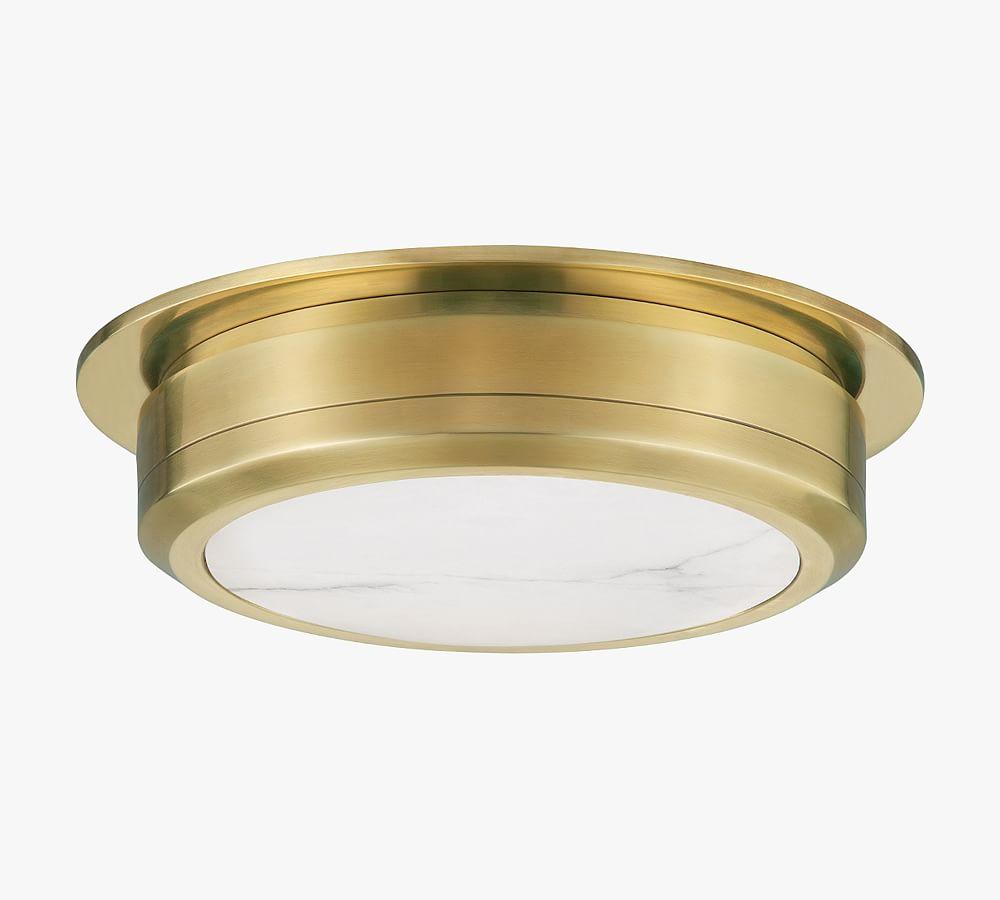 Aged Brass Transitional LED Flush Mount with Spanish Alabaster Shade