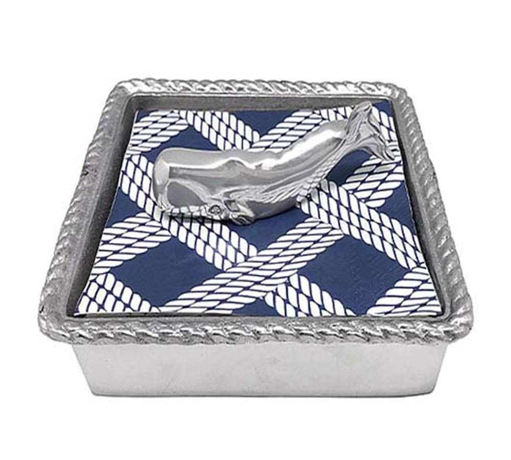 Nantucket Whale Recycled Metal Napkin Holder with Navy Rope Design