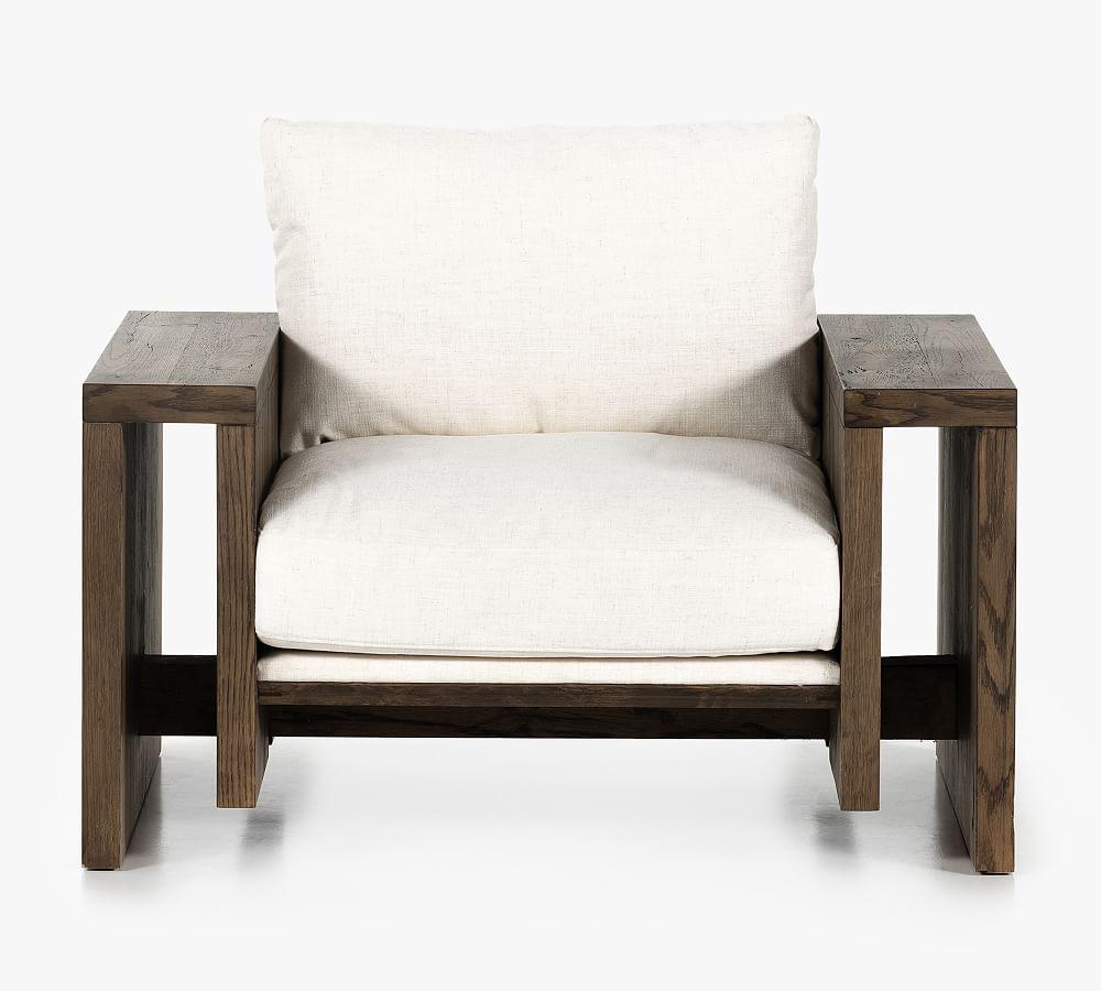 Rustic Fawn Veneer Oak Armchair with Ivory Performance Fabric