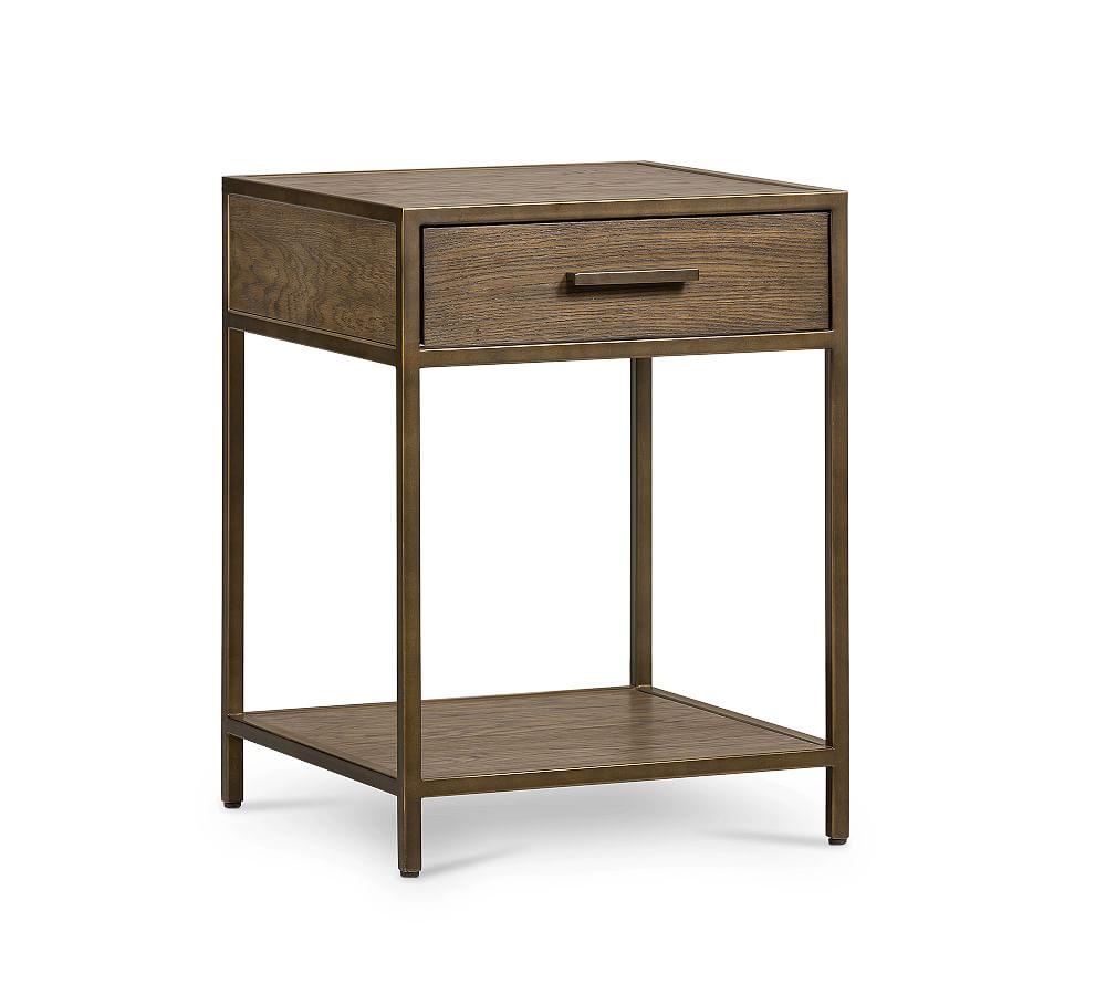 Contemporary Mason Oak Nightstand with Bronze Accents