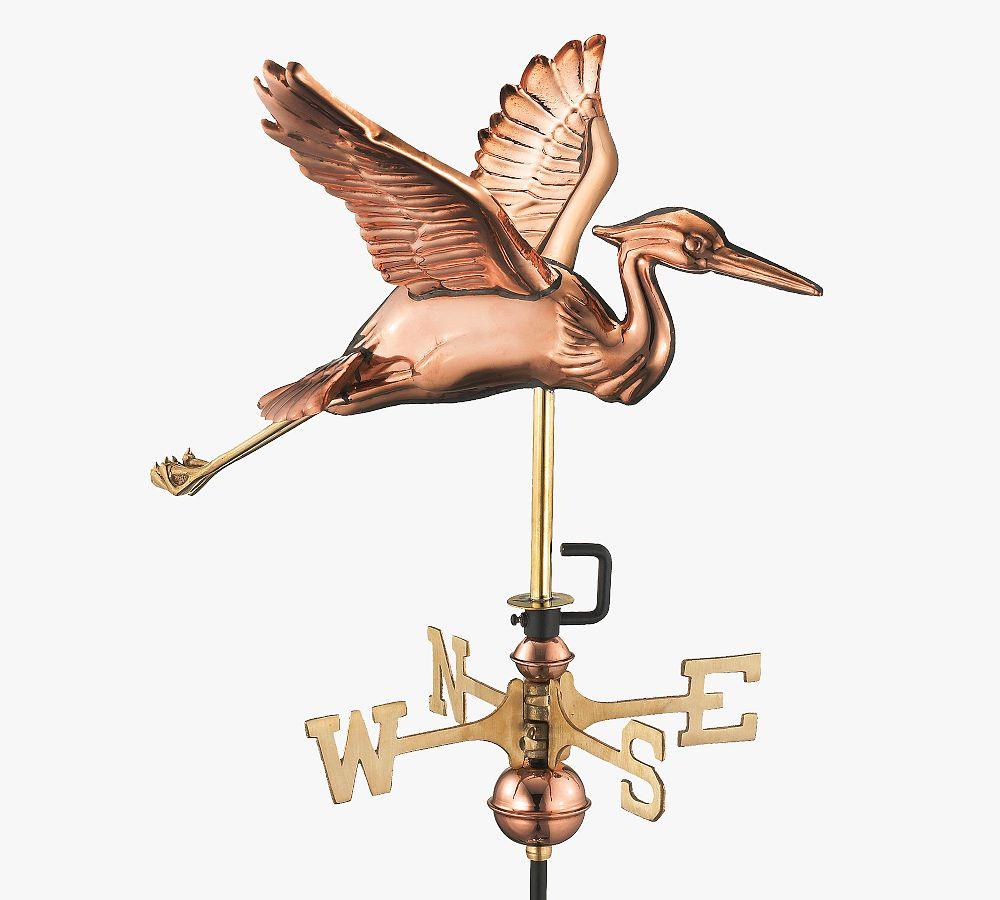 Elegant Blue Heron 24" Rooftop Weathervane in Polished Copper