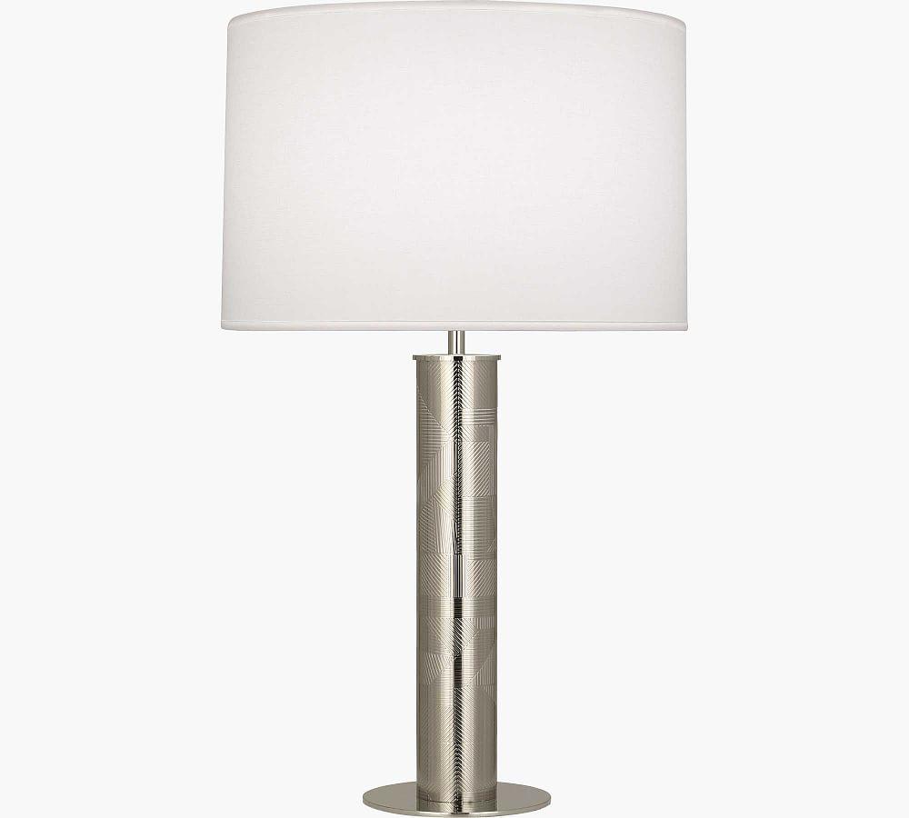 Ascot White Fabric Drum Shade Polished Nickel Table Lamp