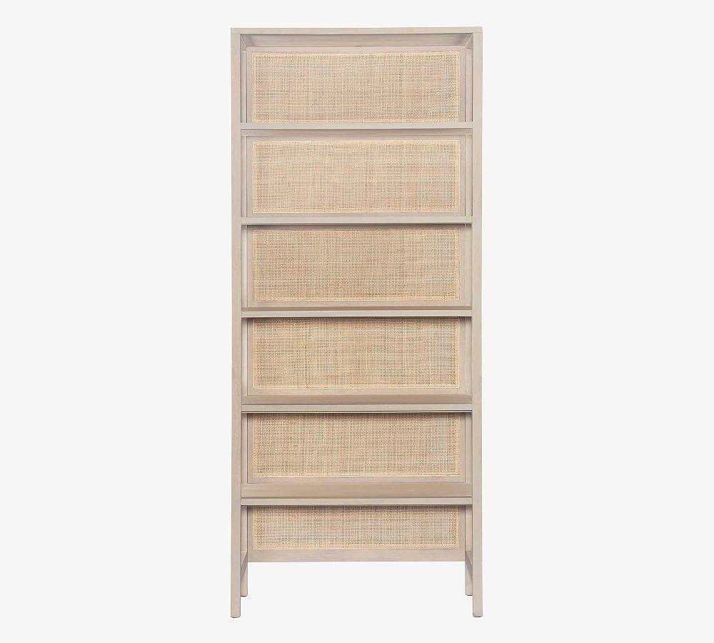 Contemporary Natural Mango Wood and Woven Cane 38" Bookcase