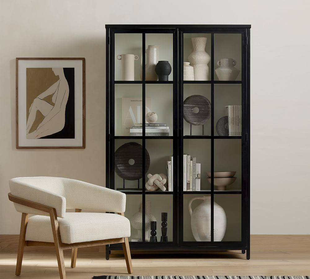 Contemporary Black and White Iron Glass Panel Curio Cabinet