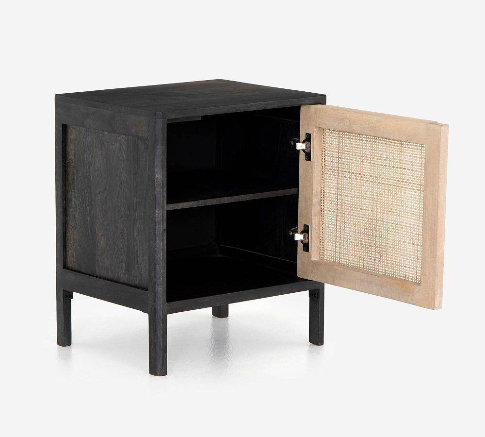 Hannah Coastal Black and Natural Woven Cane Nightstand