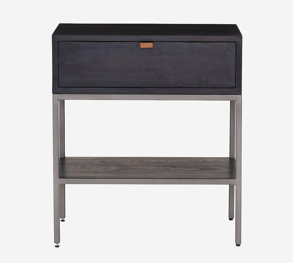 Contemporary Black 24" Modern Nightstand with Leather Pull