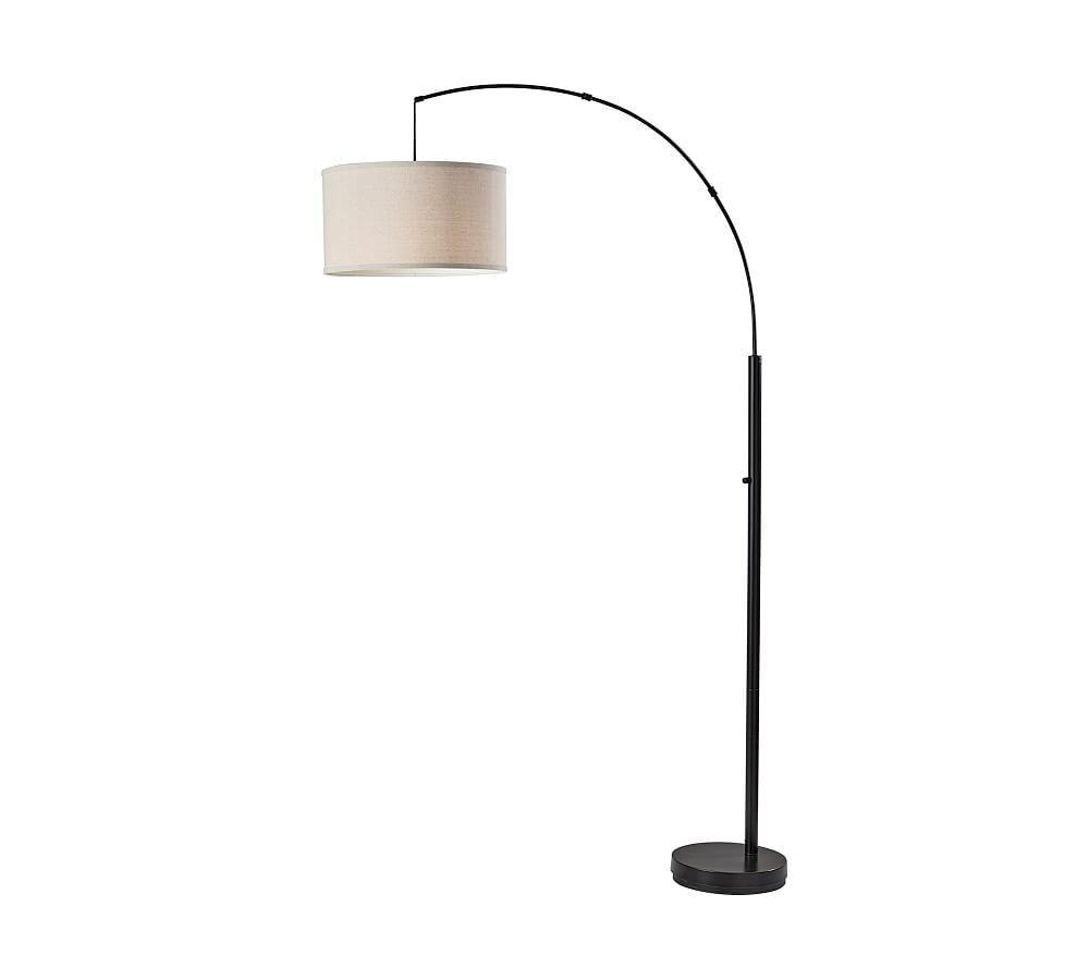 Arcadia Outdoor Black Metal Arc Floor Lamp with Oatmeal Shade