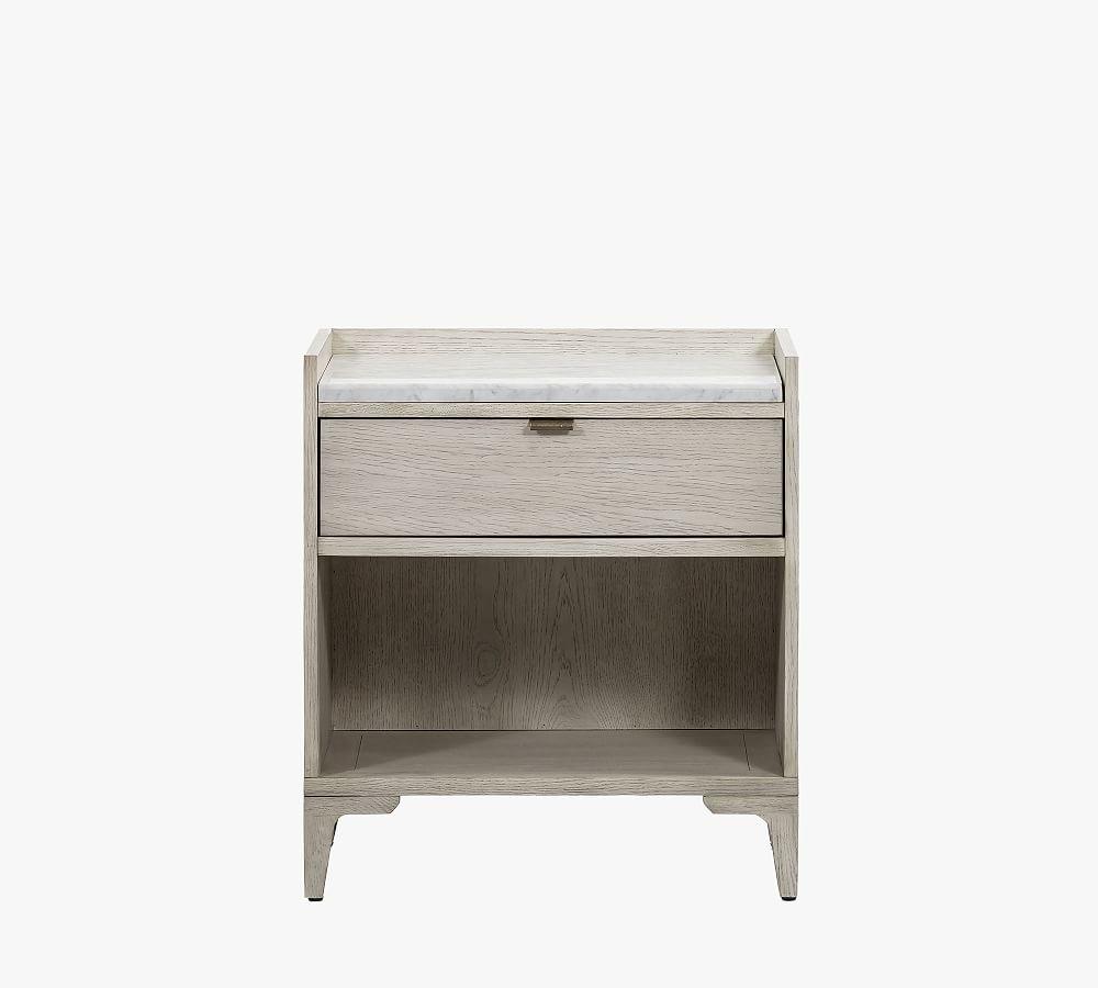 Contemporary Gray Oak Veneer Nightstand with Marble Top