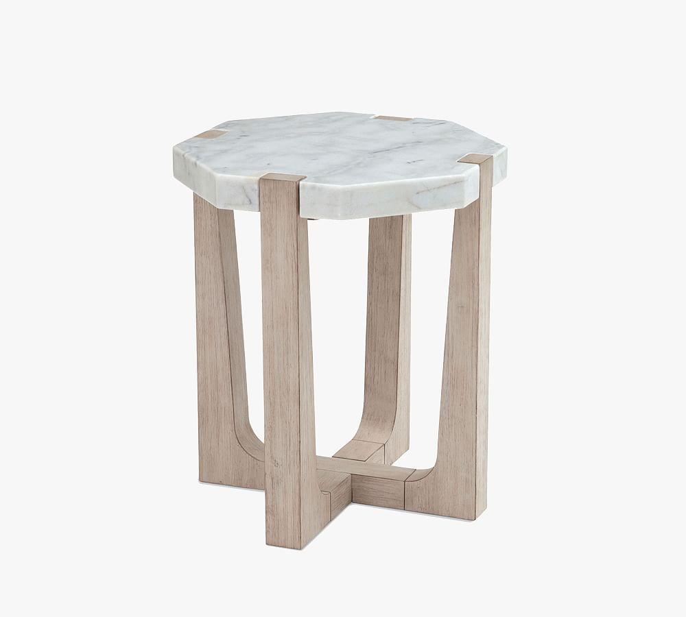 Coastal Sunbleached Ash & White Marble Round Accent Table