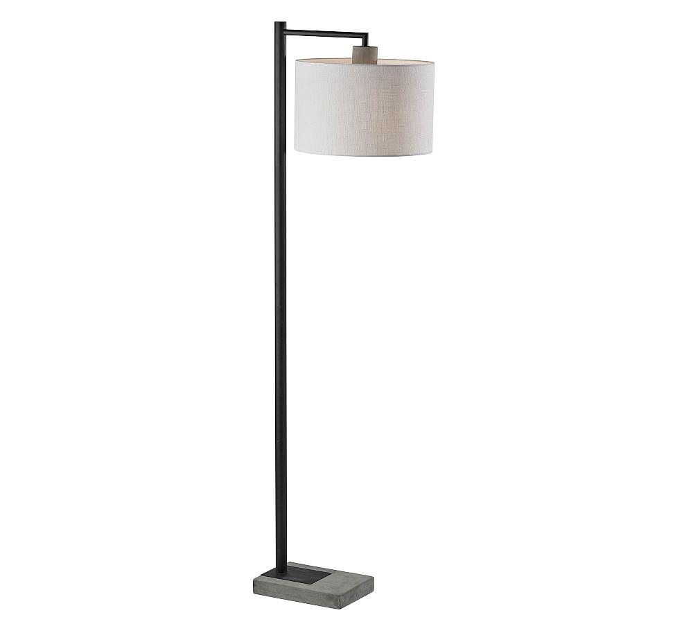 Industrial Arc White Textured Fabric Floor Lamp with Cement Base