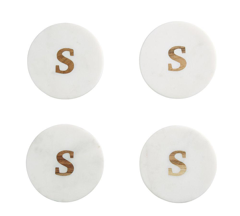 Alphabet Marble/Wood Coasters - Set of 4