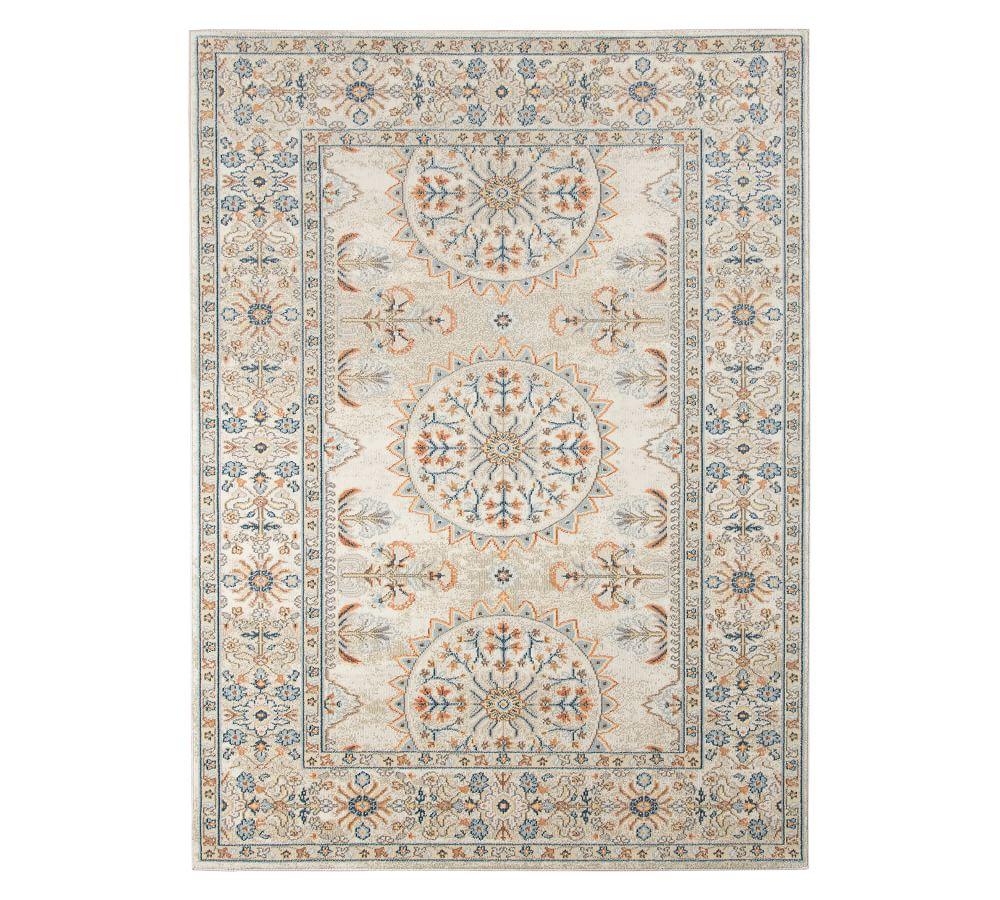 Bohemian Bordered Beige & Orange Synthetic Area Rug 36x24