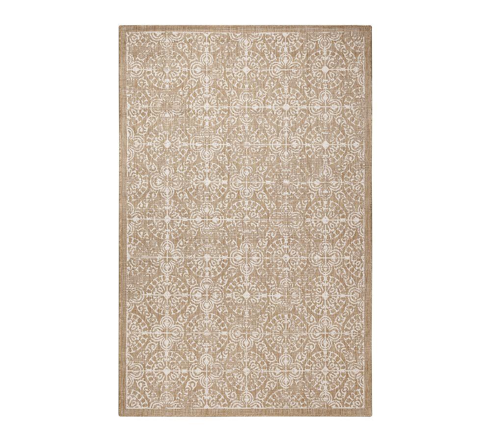 Antique Tile Sand Square Synthetic Flat Woven Rug