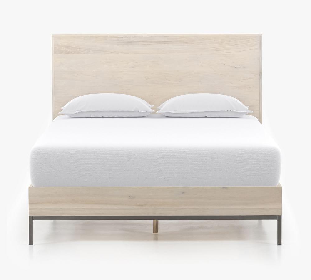 Contemporary Cream Queen Panel Bed with Wood Headboard and Metal Frame