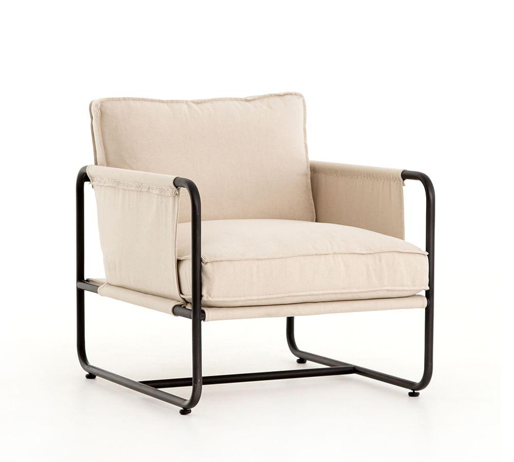 Isabel Cream Harbor Natural Small Accent Chair with Metal Frame