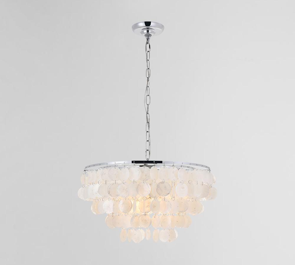 Selene Chrome 4-Light Pendant with Off-White Shell Tiers