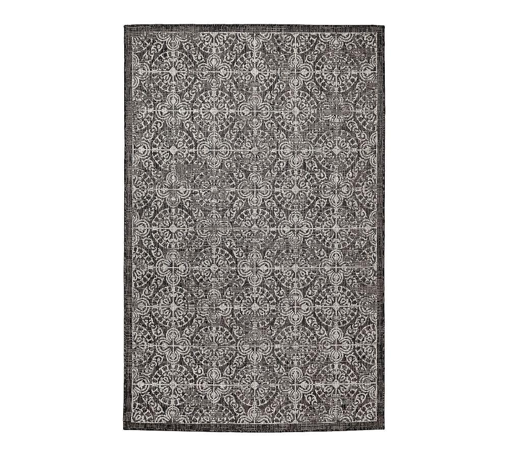 Antique Tile Medallion 39" Round Indoor/Outdoor Black Rug