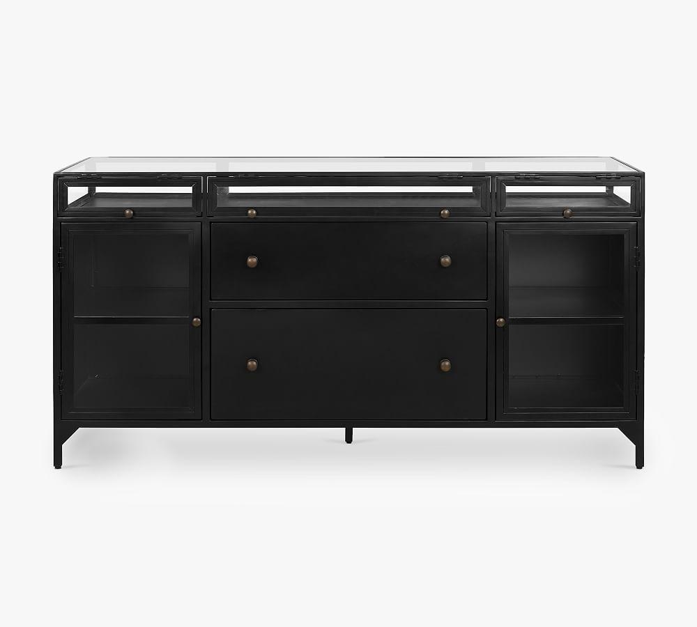 Harmon 60.5'' Black Iron and Brass File Cabinet with Display Shelves