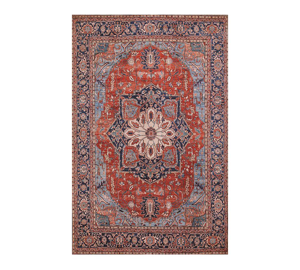 Elegant Red and Navy Ornate Synthetic Area Rug 7'6" x 9'6"