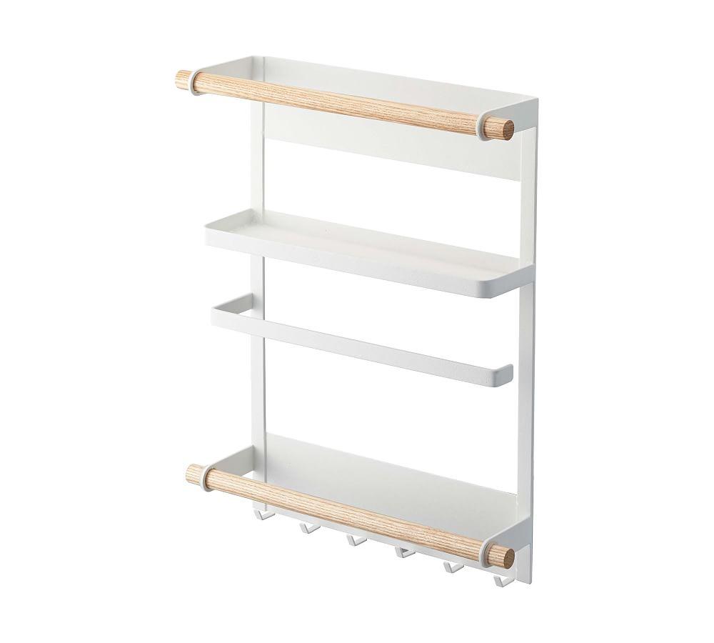 White and Natural Steel Magnetic Kitchen Organizer Rack