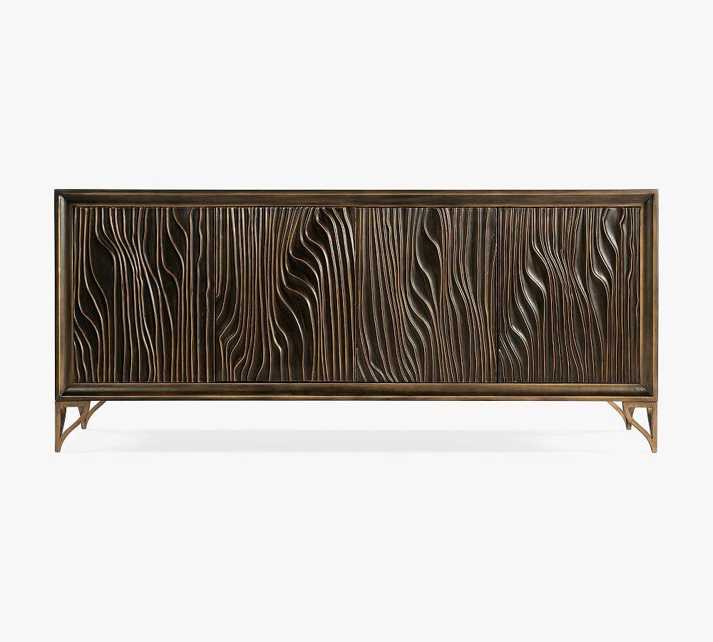 Jenny Dark Wood Media Console with Gold-Finished Legs