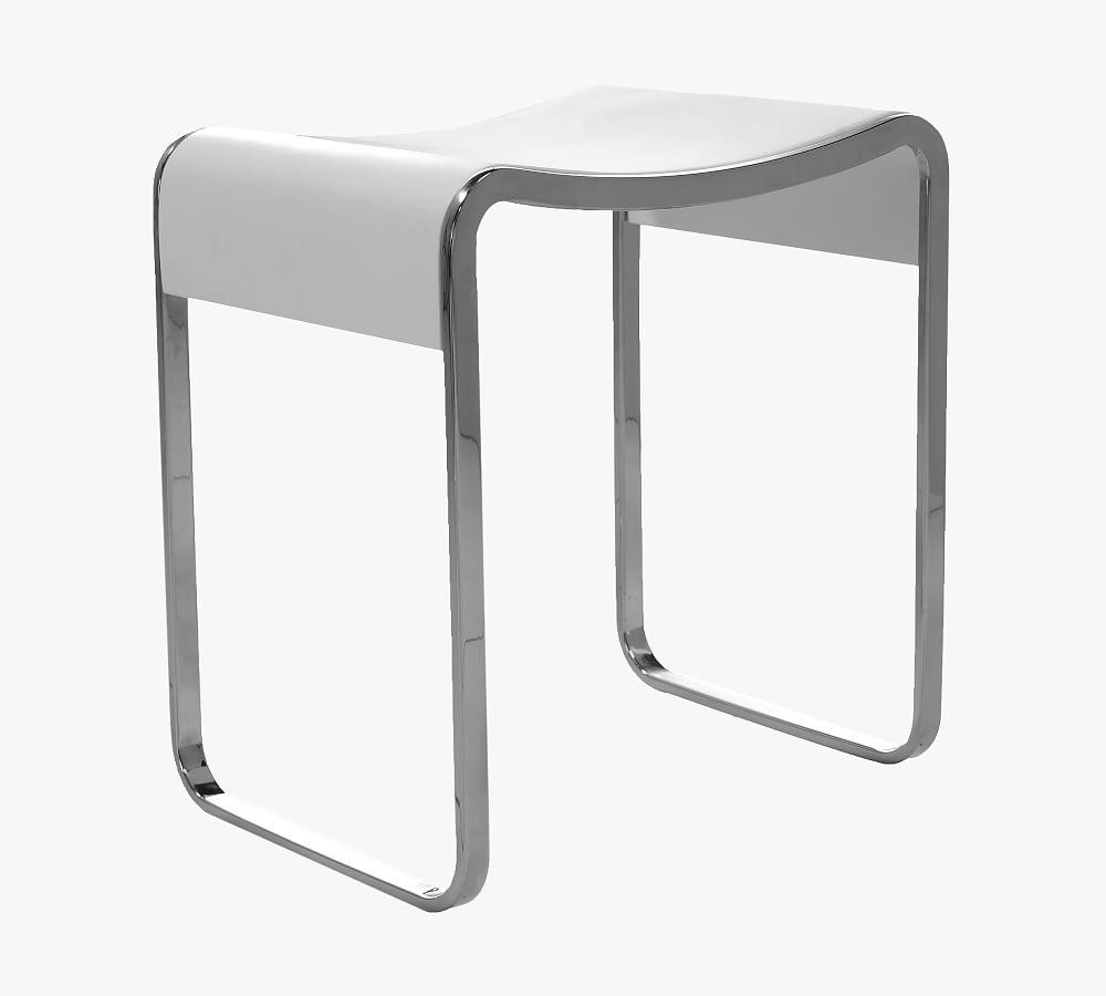 Esila 14" Modern Matte White Acrylic Shower Stool with Chrome Legs