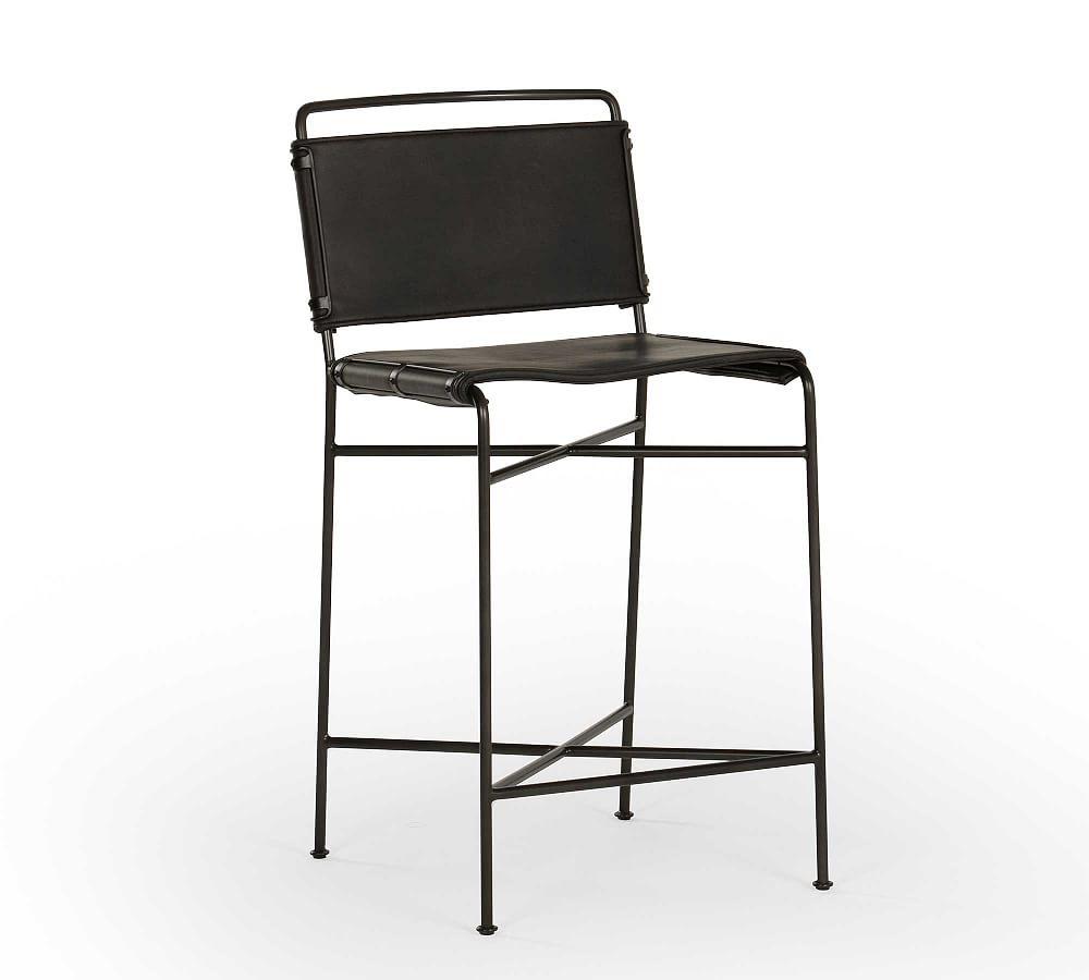 Oxton Distressed Black Faux Leather Counter Stool