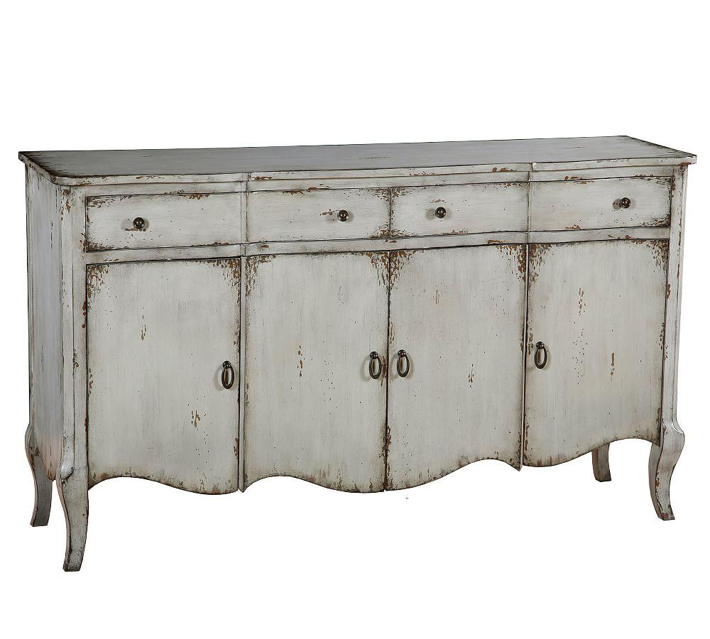 Transitional Gray Distressed 60'' Credenza with Cabriole Legs