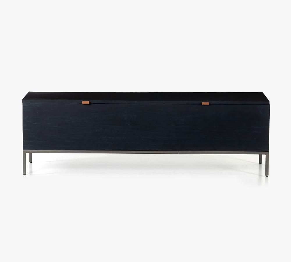 Modern Black Poplar Wood 58" Storage Bench with Leather Pulls