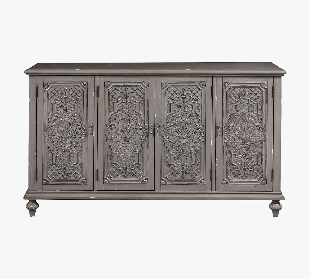 Transitional Gray 60'' Carved Wood Media Buffet