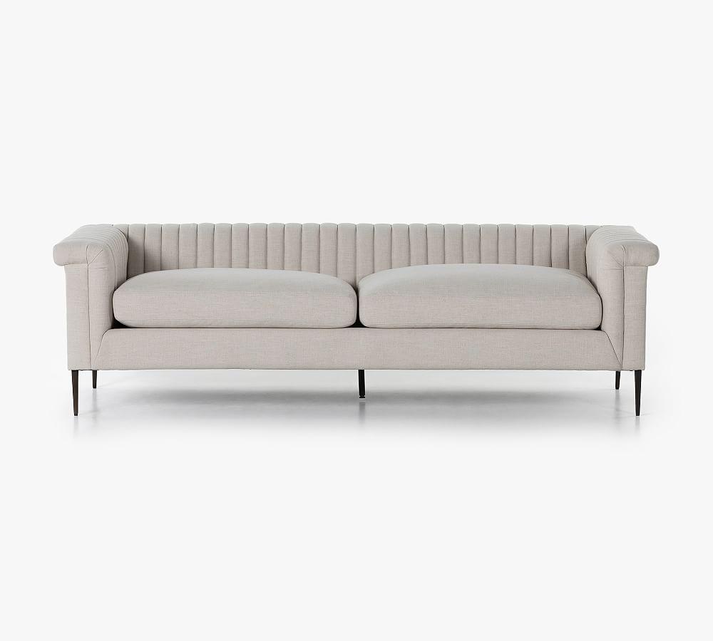 Cambric Ivory 92'' Contemporary Linen Sofa with Rolled Arms