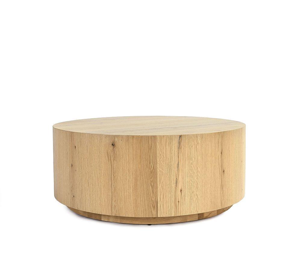 Natural Round Wood Grain Coffee Table with Wheels