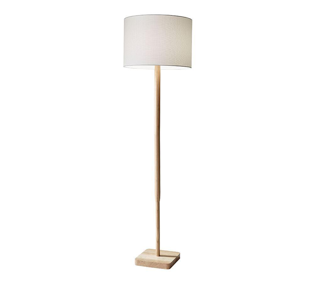 Ellis 58.5" Natural Rubber Wood Floor Lamp with Textured White Shade