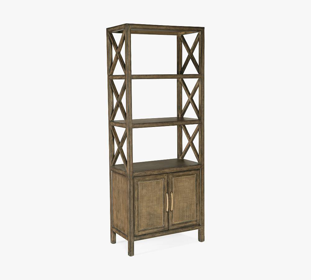 Cliffside Brown Pecan & Rattan Bookcase with Adjustable Shelves