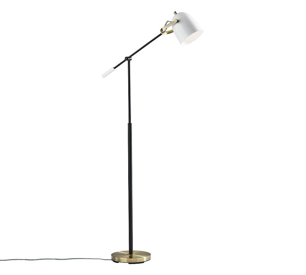 Elegant Adjustable Black & White Metal Floor Lamp with Antique Brass Accents