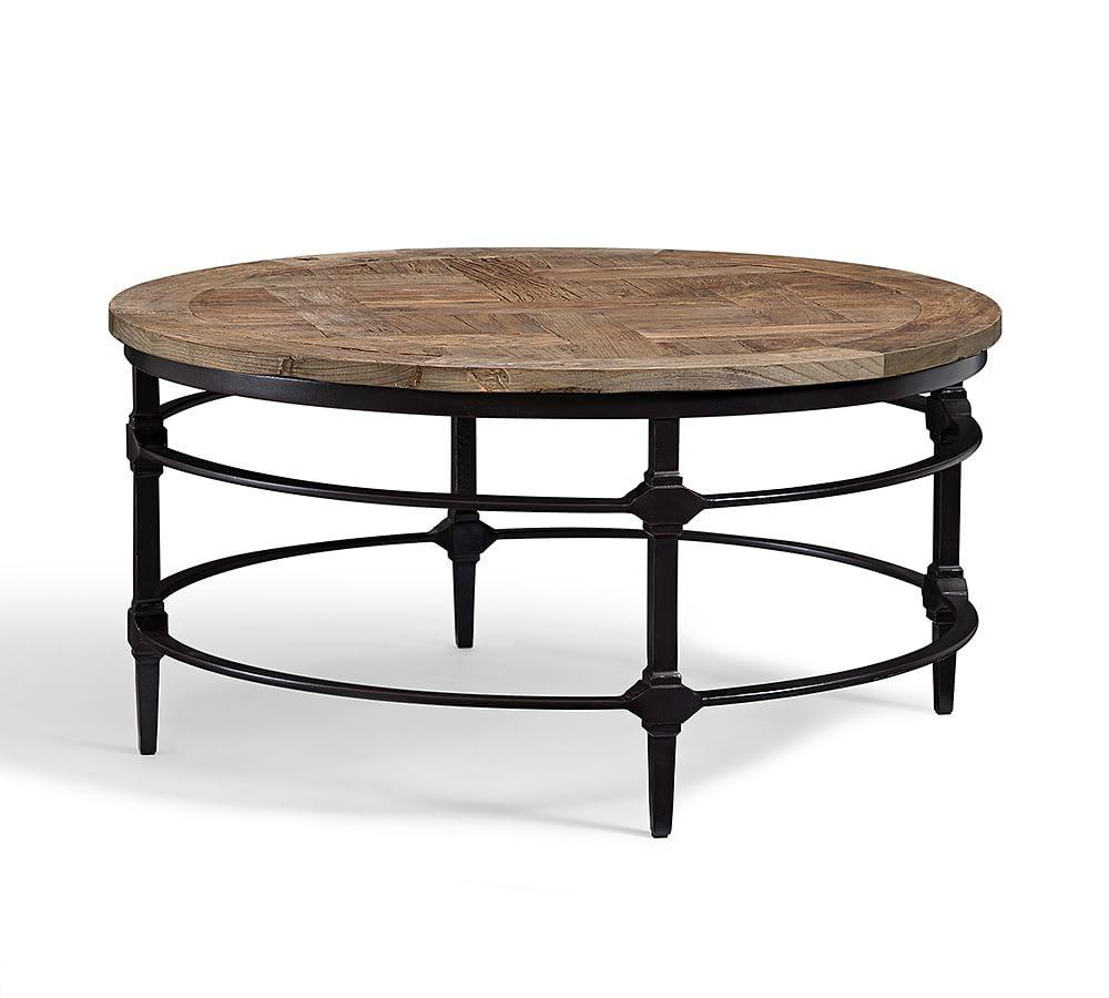 Contemporary 35'' Round Wood & Metal Coffee Table in Brown