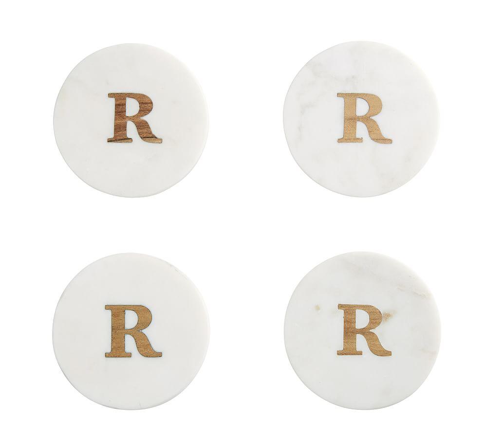 Alphabet Marble/Wood Coasters - Set of 4