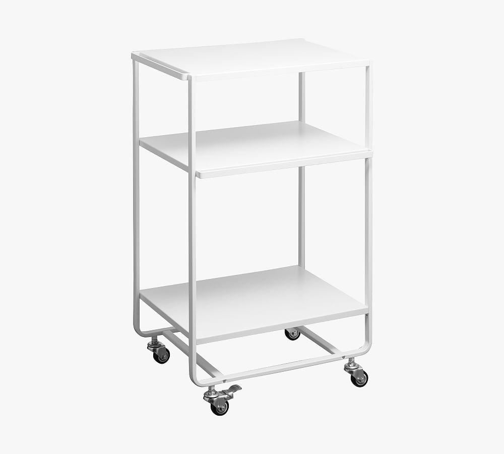 Sleek White 3-Tier Rolling Kitchen Cart with Storage Hooks