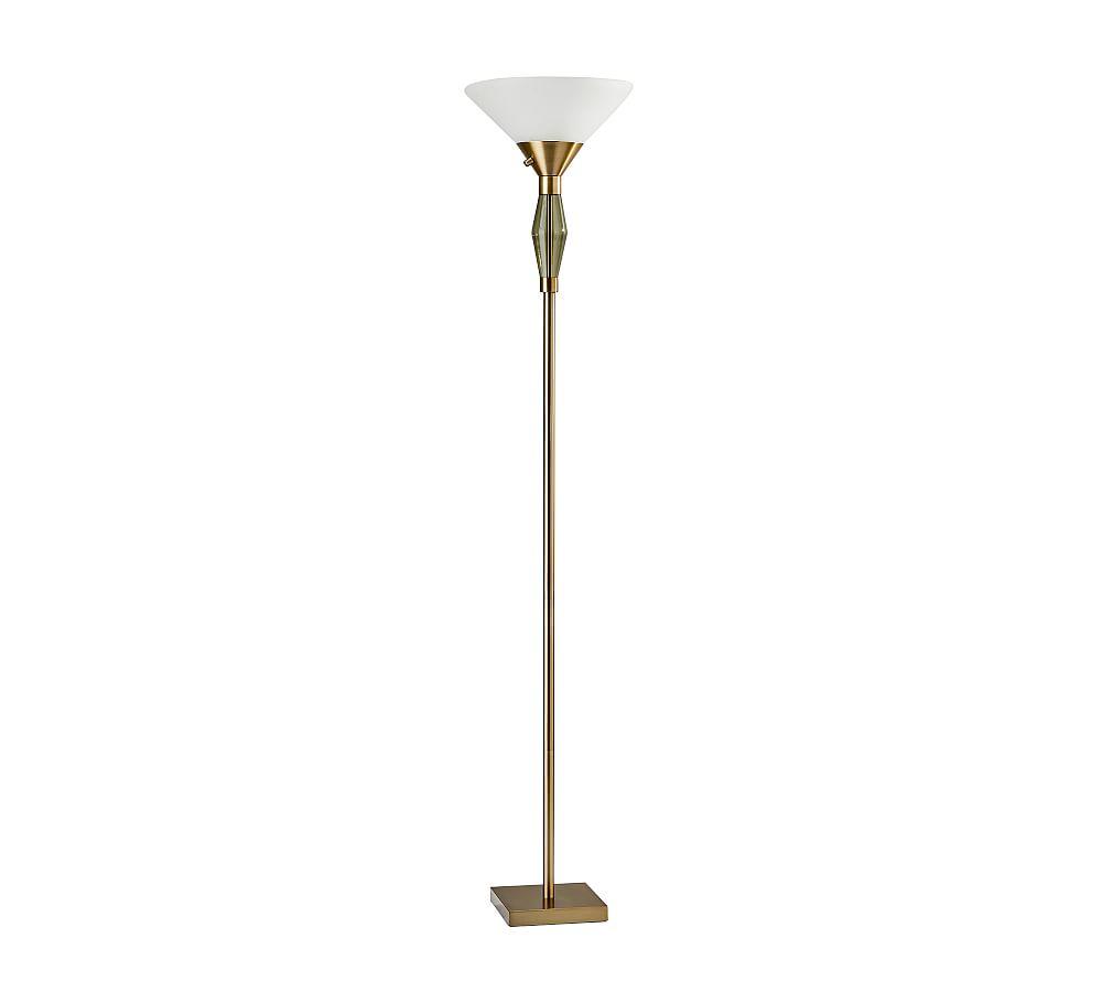 Antique Brass and Frosted Glass 71" Torchiere Floor Lamp