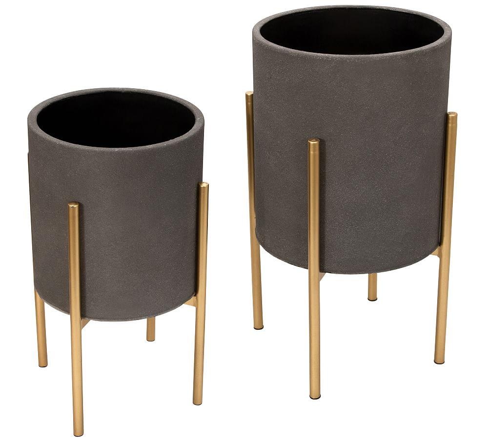 Bella Patterned Raised Planters with Gold Stand - Set of 2