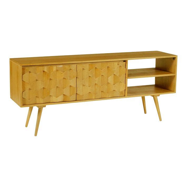 Mid-Century Modern Mango Wood 57'' TV Cabinet with Flared Legs